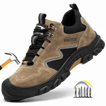 anti puncture Работни обувки със стоманени пръсти против искри велурени ботуши за мъже противоплъзгащи защитни обувки неразрушими обувки мъжки подарък