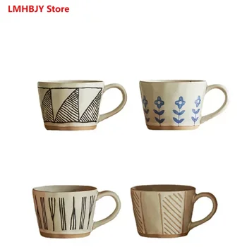 LMHBJY Ръчно изработена чаша за кафе, груба керамика, античен керамичен стил, чаша, чаша за вода с висока красота, обикновена чаша за уши