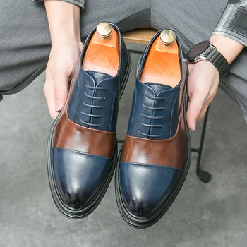 Модни смесени цветни обувки за мъже Заострени пръсти Бизнес кожени обувки размер 38-46 Социални обувки Мъже Сапатос де Вестир Хомбре