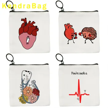 Смешни Анатомия RN Медицински сестри подаръци Ключ монета чантата платно чанти медицински сестри лекар цвете стетоскоп сърце мозък сладък торбичка портфейл