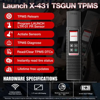 LAUNCH X431 TSGUN TPMS Инструмент за проверка на налягането в автомобилната гума сензор активиране четене учене програмиране работа на X431 V / V + / PRO3S