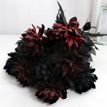 1pc Далия Черно изкуствено цвете клон сватба цвете стена подреждане материали Хелоуин фалшив цвете маса Начало декор