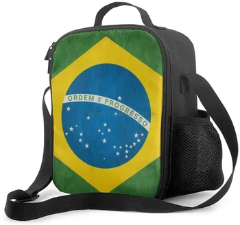 Бразилски флаг изолирани обяд чанта за мъже жени възрастни, офис работа пикник туризъм плаж обяд кутия
