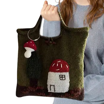 Плетена пазарска чанта плетена ръчна чанта с гъбена къща Ежедневни ежедневни торбички Модни сладки за дами момичета жени