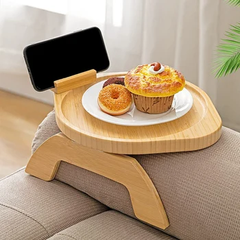 Couch Arm Table Диван подлакътник тава диван ръка тава с 360 ° въртяща се за хранене кръг лесен за използване
