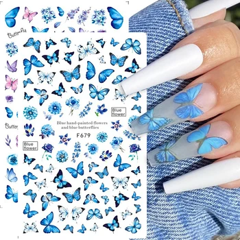 1 парче нов луксозен дизайн на ноктите цветна пеперуда нокти стикер 3D цветен плъзгач за нокти Геометрични аксесоари за нокти стикер