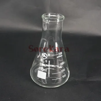 250ml широка гърловидна боросиликатна стъклена конична ерленмайерова колба за лаборатория по химия