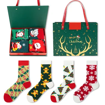 【Подарък идеал】4 бр. Коледни размити чорапи за жени момичета подаръци сладък забавно уютен пухкав зимен топъл чехъл Коледа празнични чорапи