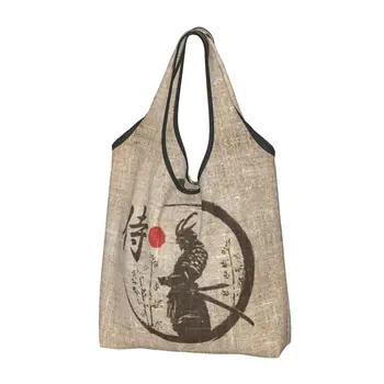 Самурай японска дума хранителни стоки пазарска чанта жени смешно рамо купувач чанта голям капацитет чанта