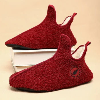 Класическа мода червени чехли за мъже жени зимни топли плюшени чехъл размер 47 Slip-on домашни чехли мъже мокасини Pantuflas Hombre