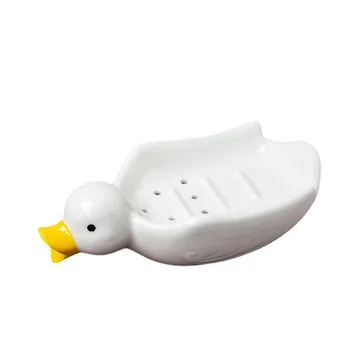 Сладък патица форма керамични тава притежателя сапун ястие самостоятелно източване сапун притежателя за душ баня вана кухненска мивка