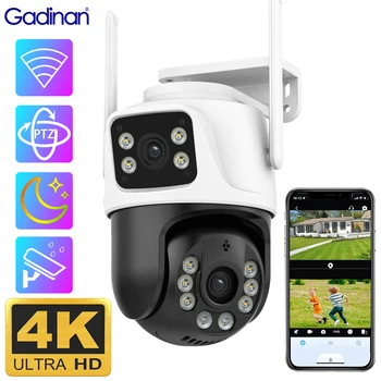 Gadinan 4K 8MP PTZ Wifi камера Двоен екран Открит Ai Човешко откриване и проследяване Цвят Нощно виждане CCTV безжичен монитор ICSee