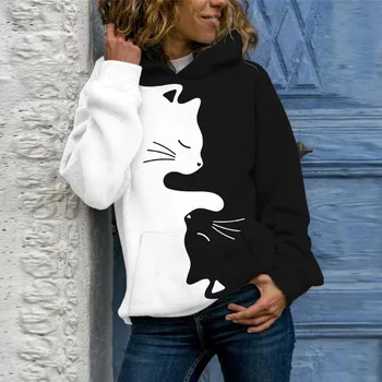 Y2k Дамски качулки Есен Нов пуловер Суитчъри Дамска мода Ежедневни женски 3D котешки принт върхове O Neck Loose Harajuku облекло