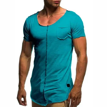 B22050 Мъжка мода пачуърк тениска къс ръкав твърда мъжка тениска случайни летни топ тениски мъжки фитнес Slim camiseta