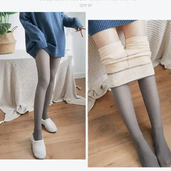 Дамски зимни топли клинове найлонови чорапогащи с висока талия ластик секси тънък фалшив полупрозрачен чорапогащник термичен дебел кадифен чорап панталони