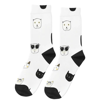 Cool Kitties Щастливи мъжки чорапи Ретро котка животно Harajuku луд екипаж чорап подарък модел отпечатани