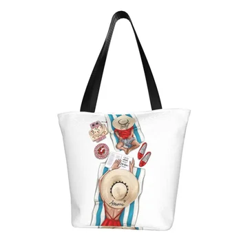 Kawaii печат мама пазаруване голяма пазарска чанта за многократна употреба платно рамо купувач мода дама карикатура мама и бебе чанта