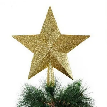 1PC 20 см коледно дърво Топ звезда Весела коледна украса за дома лъскав златен прах петолъчна звезда новогодишно украшение