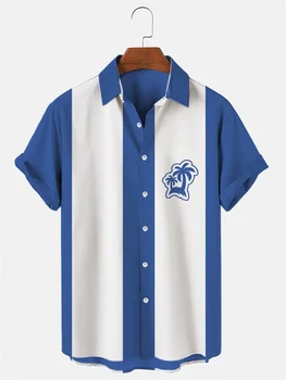 2024 Висококачествена мъжка риза Палмови дървета отпечатани ежедневни къси ръкави Tee Tops Летни извънгабаритни жилетки ревера тениски за мъже