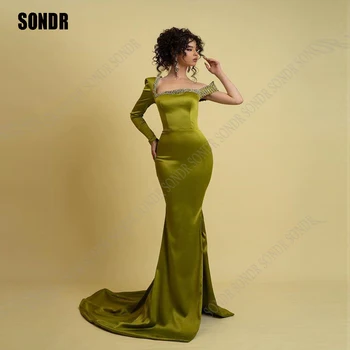 SONDR Луксозен един ръкав зелен Plaet русалка дълга вечерна рокля русалка плаж Coaktail официална нощ бала рокля нови рокли 2023