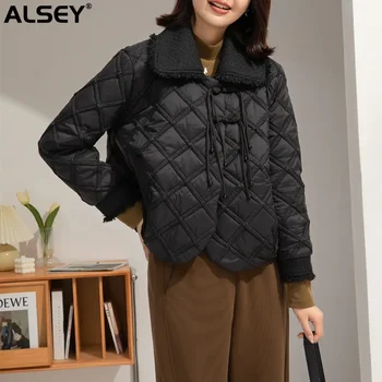 ALSEY памучно яке дамски модели есен и зима нова мода хлабав темперамент ромб ретро диск ключалката ревера топло палто
