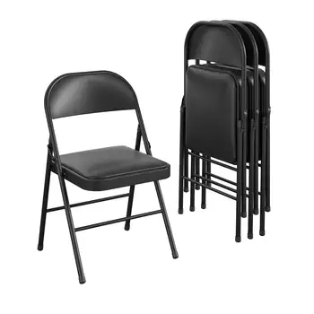 Основен винилов сгъваем стол (4 пакета), черен