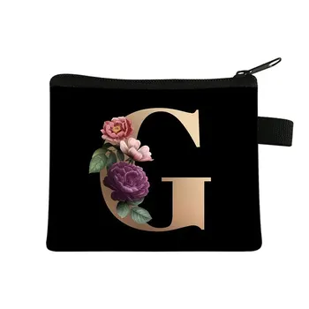 26 Инициали Цвете козметична чанта A-Z писмо грим чанти жени пътуване шаферка подарък дами преносим козметичен случай красота чанта