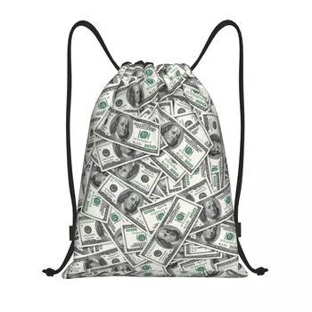 Щатски долар Банкноти Шнур чанти Мъже Жени Преносим спортен фитнес Sackpack US Money Pattern Раници за пазаруване