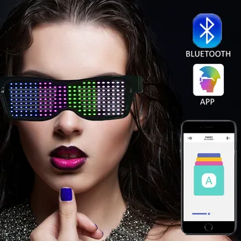 Контрол на приложението Bluetooth LED парти очила Персонализирани езици USB такса мигащи светещи очила Коледен концерт слънчеви очила
