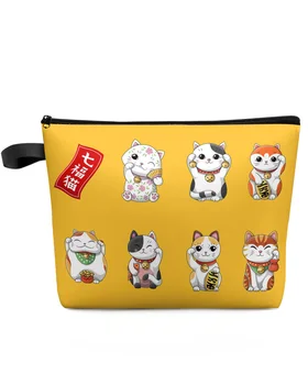 карикатура котка жълт грим чанта торбичка пътуване Essentials дама жени козметични чанти тоалетна организатор деца съхранение молив случай