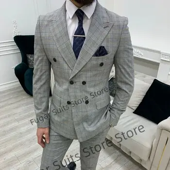 Класически сиви костюми за мъже Slim Fit двуреден младоженец смокинги 2 броя комплекти бизнес мъжки блейзър костюм Homme