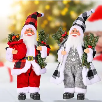 Нова коледна кукла стояща поза Дядо Коледа борови листа ръчна коледна украса