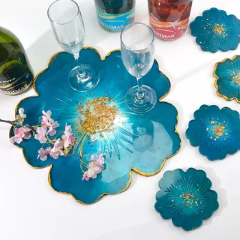  Голяма силиконова форма с форма на цвете, изработена от епоксидна смола, може да се използва за подложки за художествени продукти, палети и домакински продукти