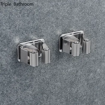 2pcs/lot Mop Rack Hook Неръждаема стомана без удар Стенен държач за съхранение на тоалетната Тип паста Аксесоари за баня