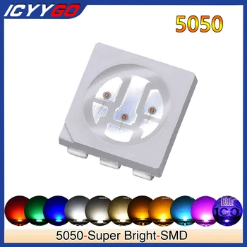 100Pcs 5050 бял топло синьо зелено червено жълто оранжево розово лилаво SMD LED PLCC-6 Diy 60MA 20-28LM 0.2W модул LED диод ICYYGO