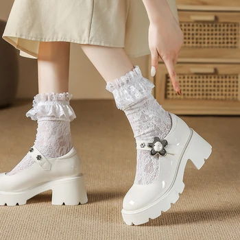 Mary Jane обувки жени японски Lolita платформа обувки бели кръгли пръсти нисък ток реколта помпи ключалката каишка колеж студент обувки