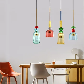 Модерен минималистичен творчески абажур Скандинавски макарони витраж полилей ресторант магазин бар маса полилей