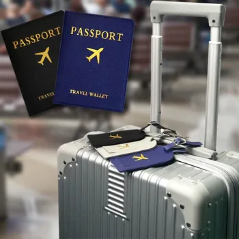 Passport Cover Pu кожа Travel ID Кредитна карта Притежател на паспорт Пакет портфейл Чанта чанти Жени Име на багажа Притежател на карта Tags