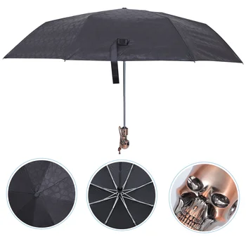 Череп чадър компактен прибиращ се за слънце метал пътуване сгъваем дъжд сгъваема дръжка джоб мини