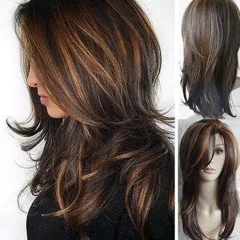 градиентен цвят дълга къдрава коса с топлоустойчива вълнообразна синтетична смесена перука за ежедневни ролеви перуки на жените