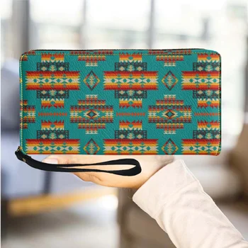 Wallet Жени 2023 Племенен дизайн Луксозен PU кожена дамска чанта цип Multi Card организатор за момичета Многофункционален калъф за пари