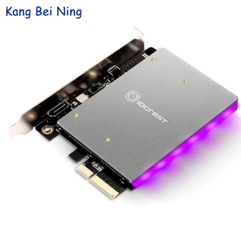 5V 12V RGB LED PCIe X4 до M.2 NVMe M ключ със SATA B KEY SSD адаптер PCI Express Card B M Key Port RGB Light Black IOCREST