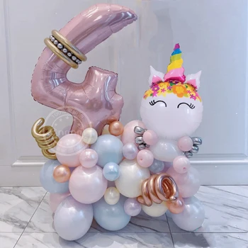 33pcs Rainbow еднорог балон 40inch розов номер фолио Globos 1 2 3 4 години рожден ден декор деца бебе душ животни балони