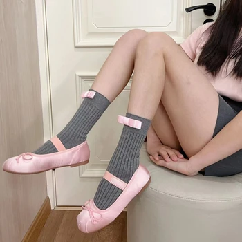 корейски Kawaii дишащи тънки чорапи ретро теле чорапи сладък Bowknot дантела кухи чорапогащи E-момиче улично облекло