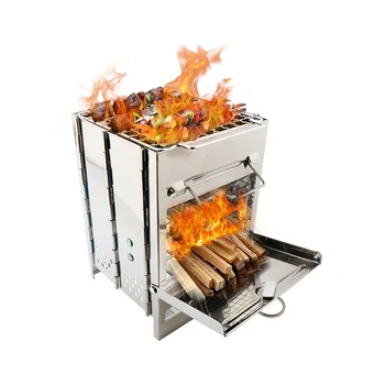 Portable готвене отопление печка сгъваема печка на дърва неръждаема стомана разглобяема защита на околната среда на открито къмпинг оборудване