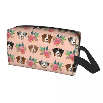 Австралийска овчарка модел тоалетна чанта за жени сладко куче цветен грим козметичен организатор дами красота съхранение Dopp комплект случай