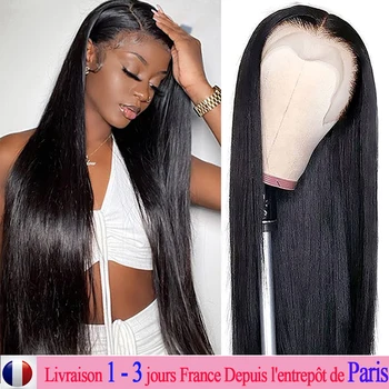 гладка бразилска прозрачна 13x4 дантела фронтална човешка коса перуки предварително оскубани с бебешка коса 4x4 дантела затваряне човешка коса за жени