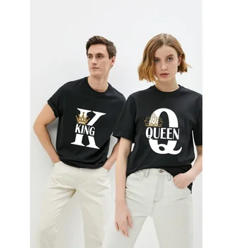 Лятна тениска Мъже и жени Двойки King Queen Print облекло Cotton Lover Tees Унисекс къс ръкав Ежедневни дрехи Модни върхове