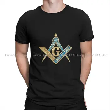 Blue Gold Harajuku полиестер TShirt Freemason Gold Square Compass Style Streetwear Casual T Shirt Male Tee