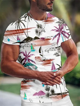 Лятна хавайска мъжка тениска 3d принт дърво графична тениска мода къс ръкав облекло извънгабаритни Camiseta Streetwear Tee върховете
